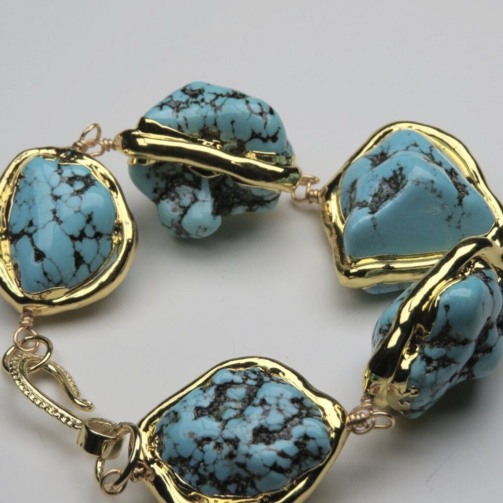 24k Gold overlayed Turquoise  Bracelet Hand Crafted